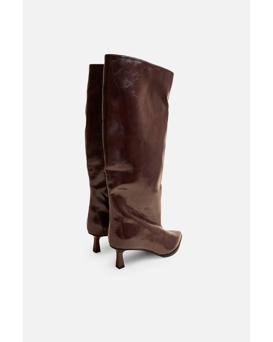 Public Desire Brown Lola Micro Kitten Heel Knee High Boots