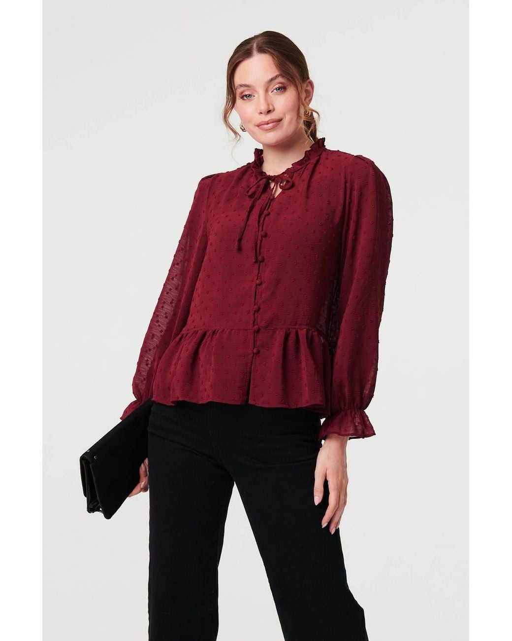 Izabel London Textured Semi Sheer Frilled Blouse
