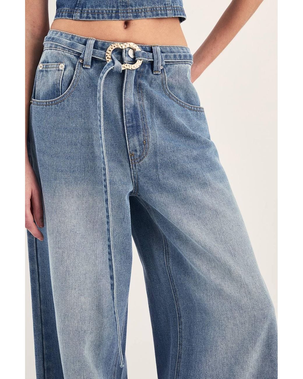 Nasty Gal Blue Ring Trim Denim Straight Leg Jeans
