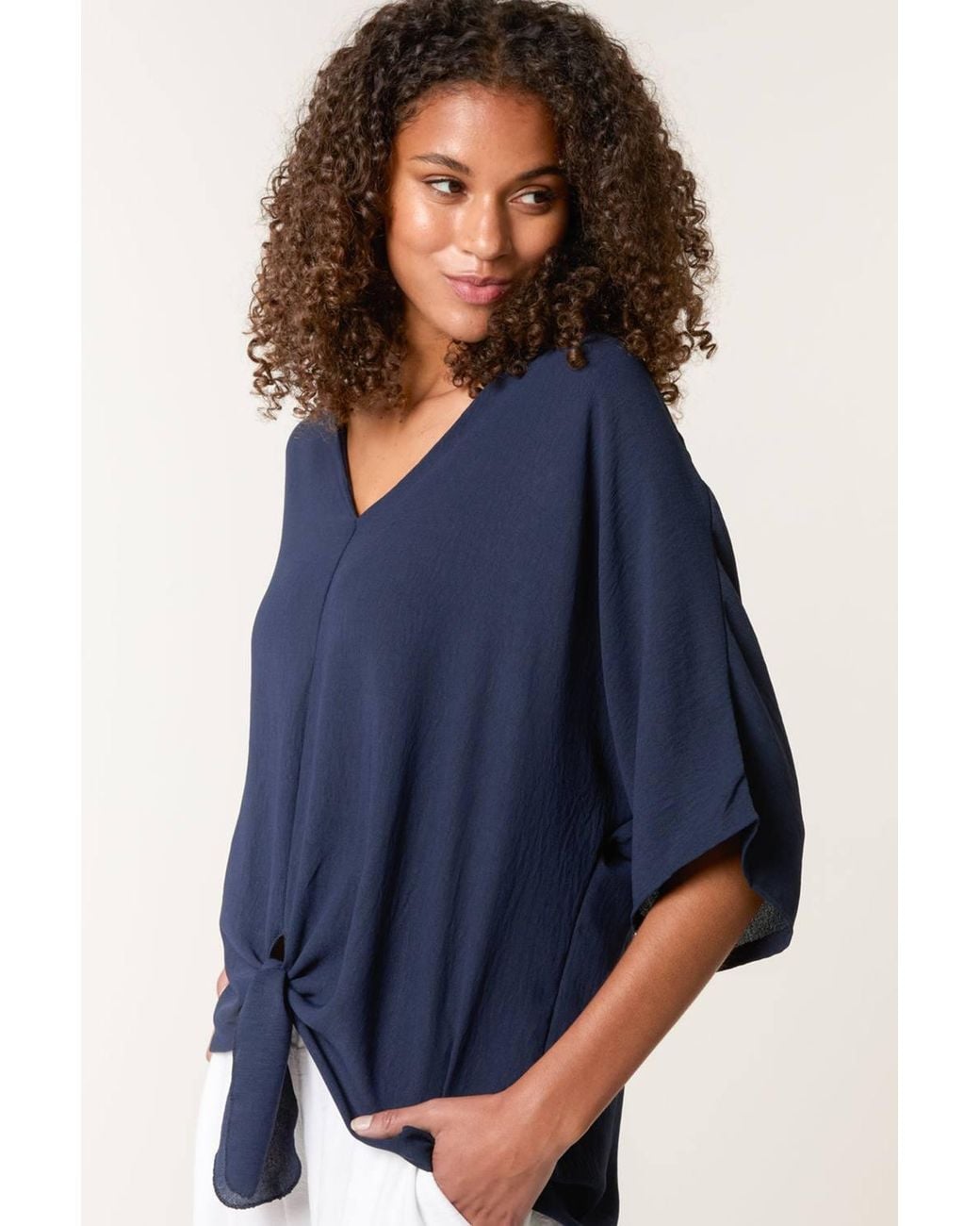 Blue Vanilla Blue Short Sleeve V-Neck Blouse