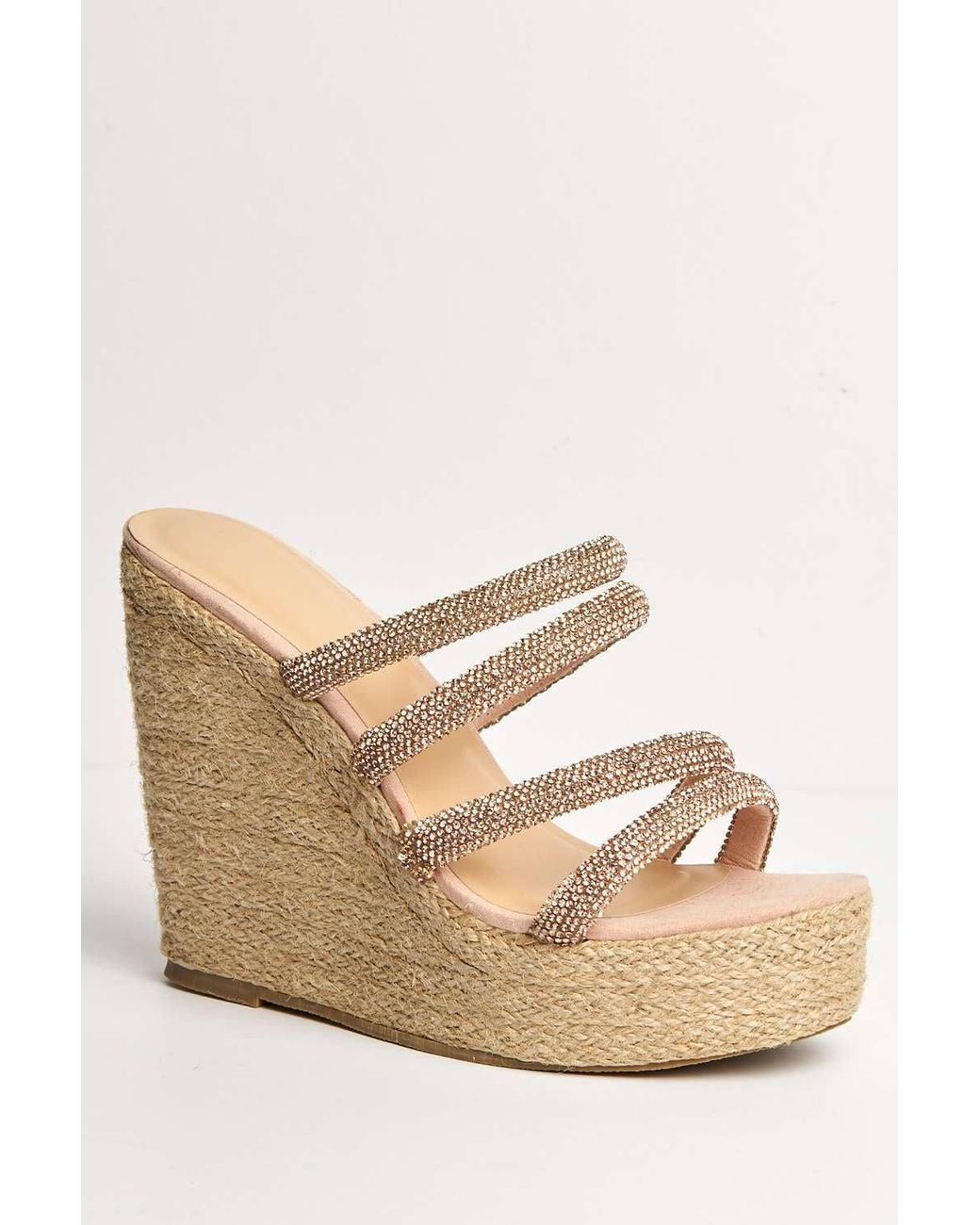 Miss Diva Natural Cali Diamante Straps Espadrille Wedge Sandals