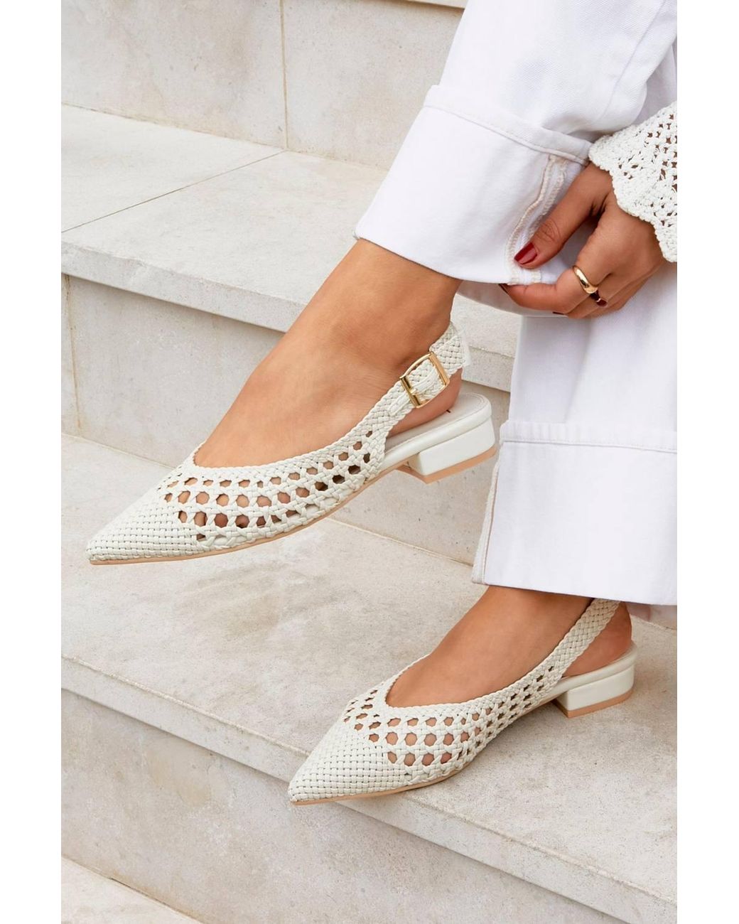 Linzi Natural Carolina Faux Leather Ballet Flats