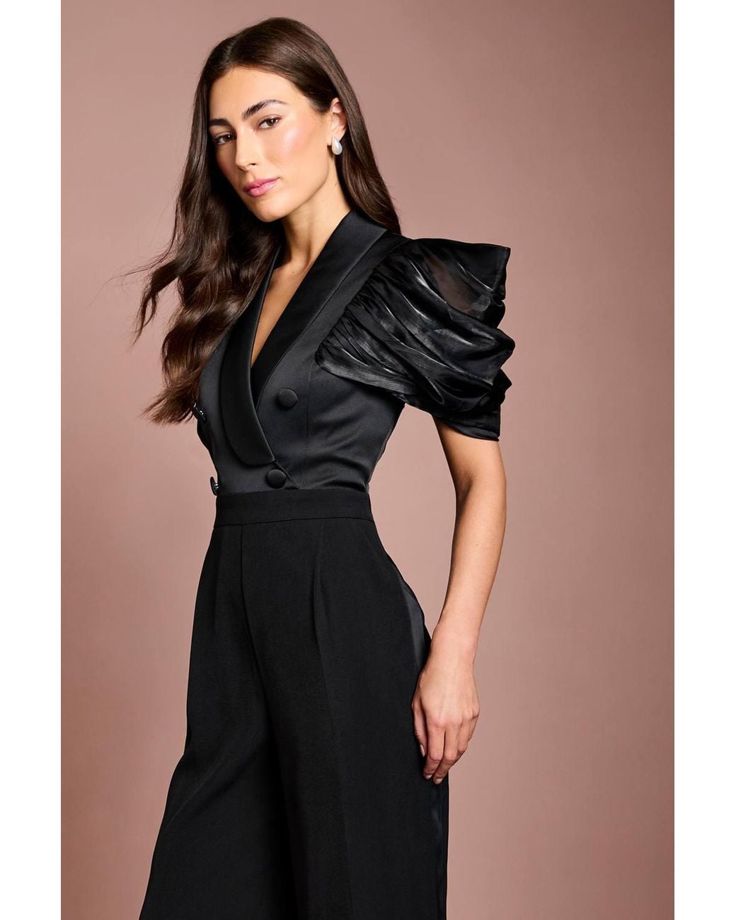 Coast Black Exaggerated Sleeve Wrap Over Top Jumpsuit