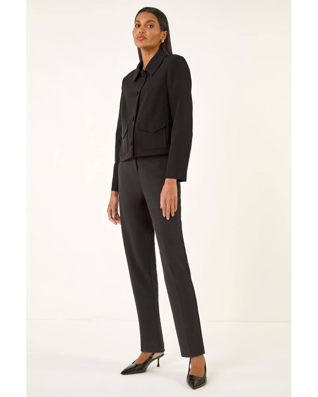 Roman Black Smart Buttoned Pocket Jacket