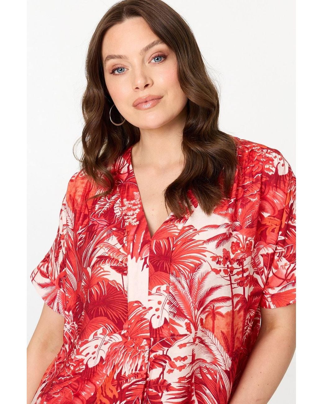 Izabel London Red Tropical Print Short Sleeve Shift Dress