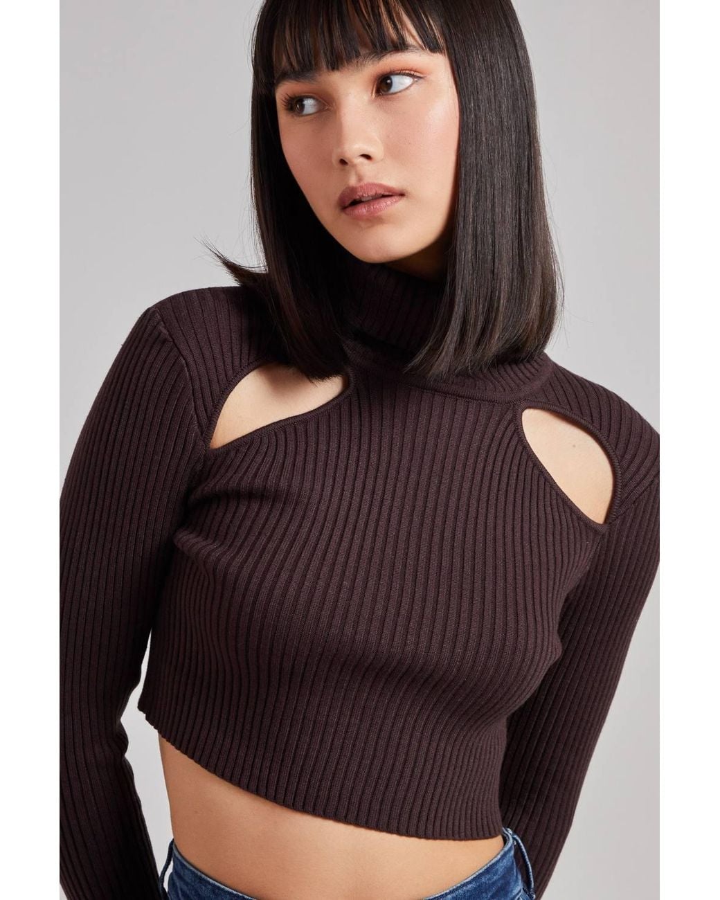 Pink Vanilla Blue Ribbed Roll Neck Jumper With Cut Out Detail