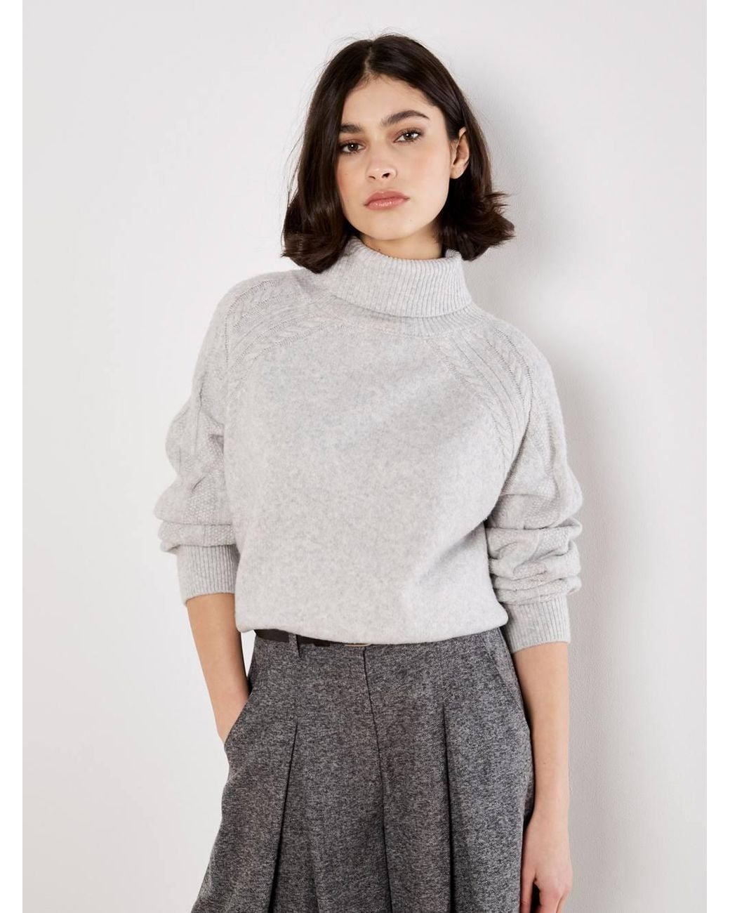 Apricot Gray Melange Roll Neck Jumper