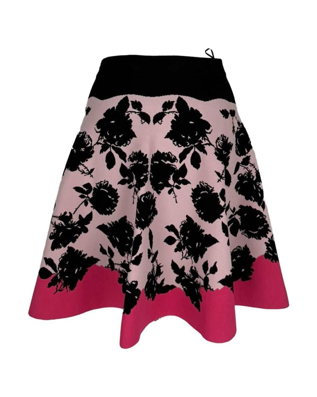 McQueen Black Preloved Rose-Jacquard Knit Flare Midi Skirt