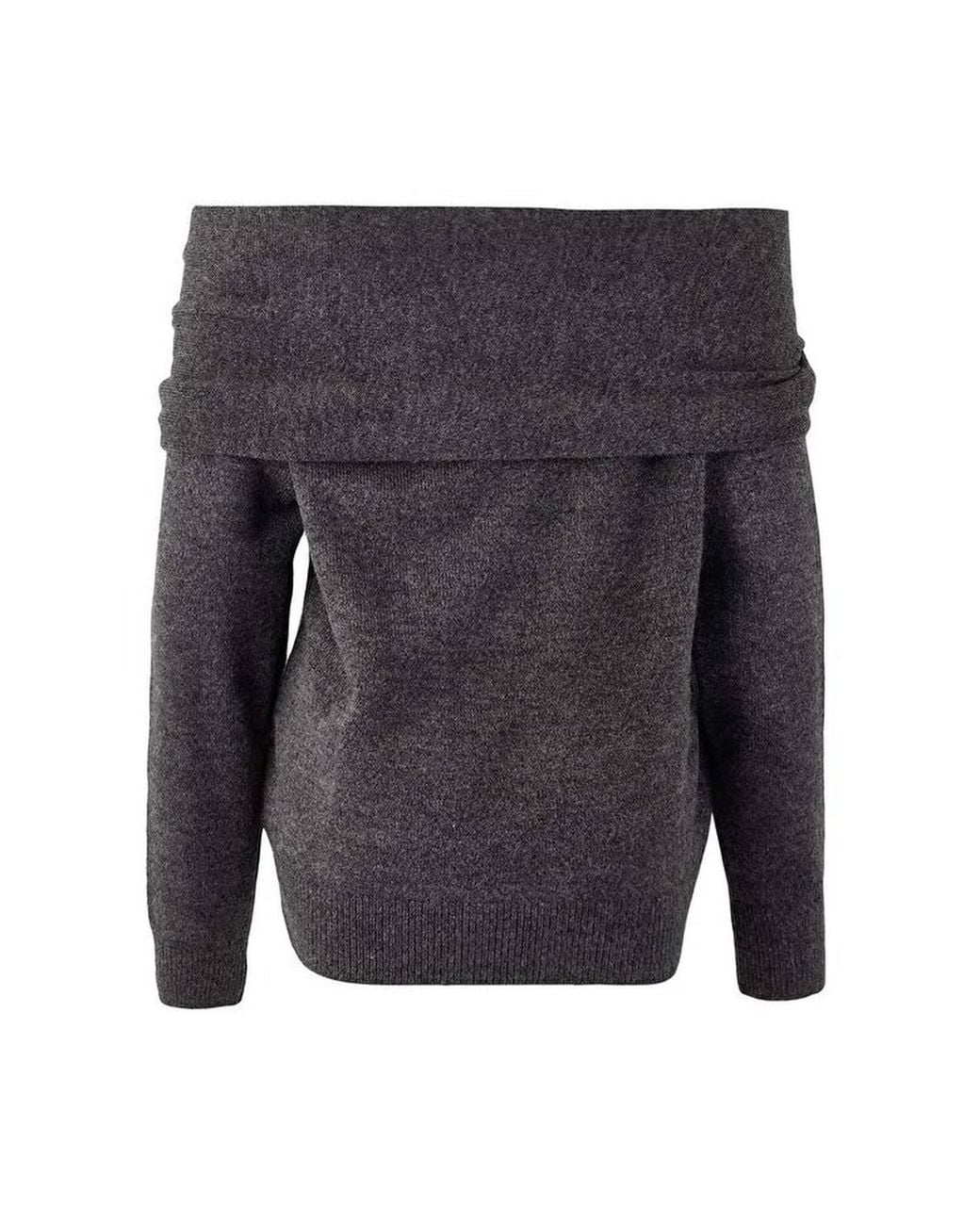 WOVCOR Gray Soft Textured Madonna Neck Tie-Up Knit Sweater