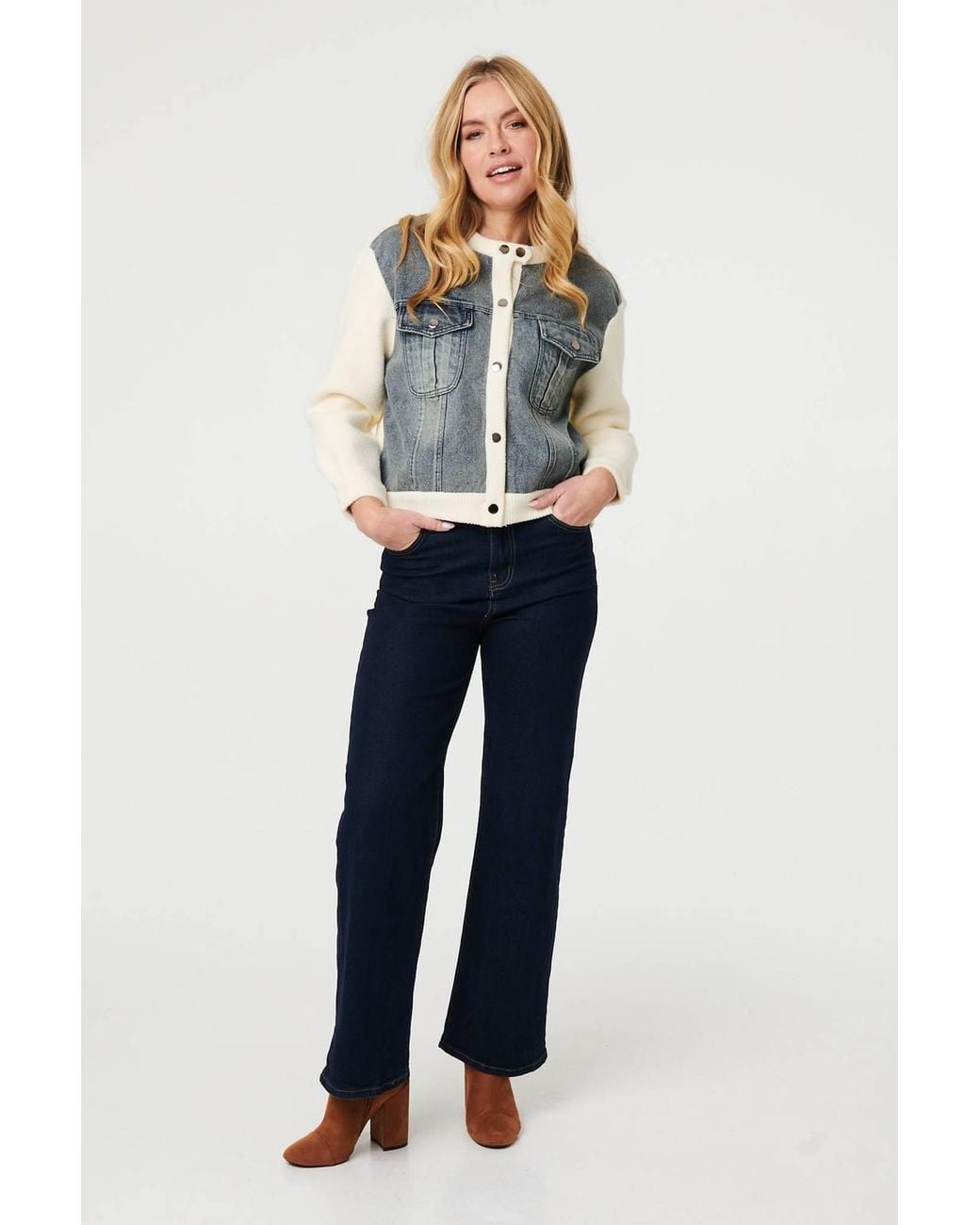 Izabel London Blue Denim Contrast Texture Boxy Jacket