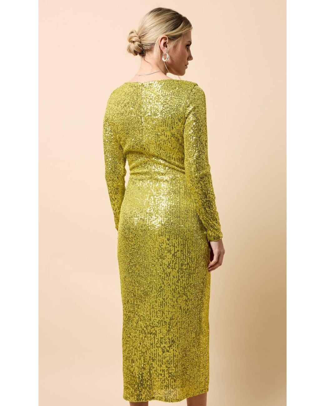 Little Mistress Yellow Sequin Square Neck Midaxi Dress