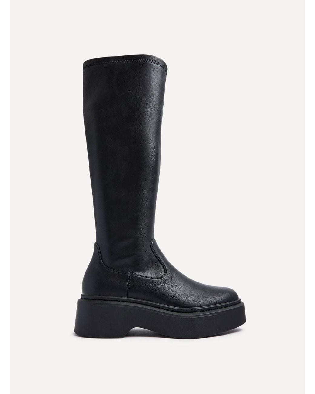 Linzi Black Bruna Faux Leather High Leg Stretch Boot