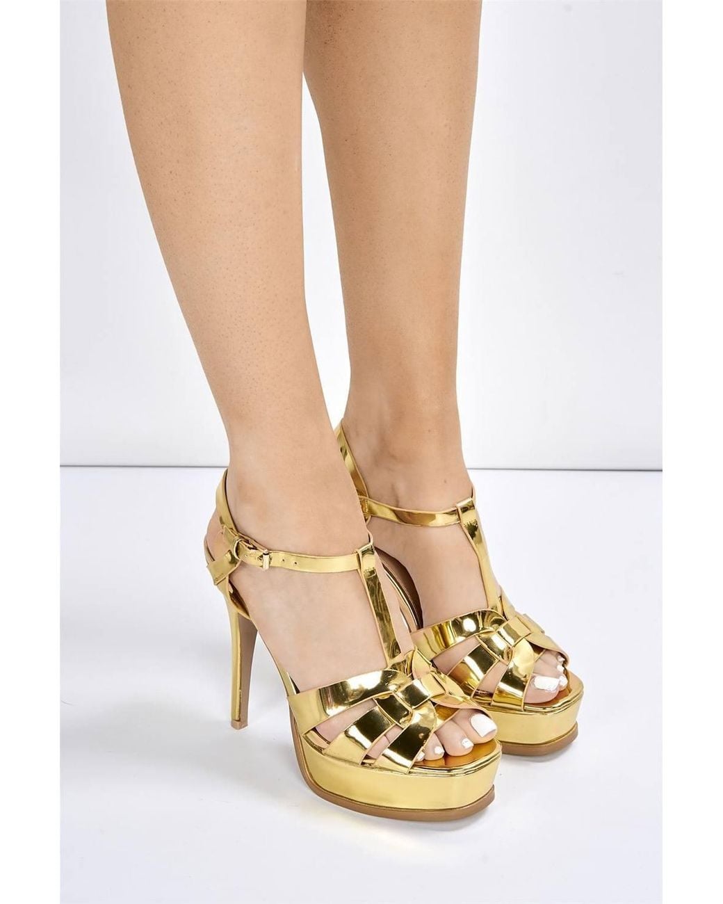 Miss Diva White Tani High Platform T-Bar Ankle Strap Sandals