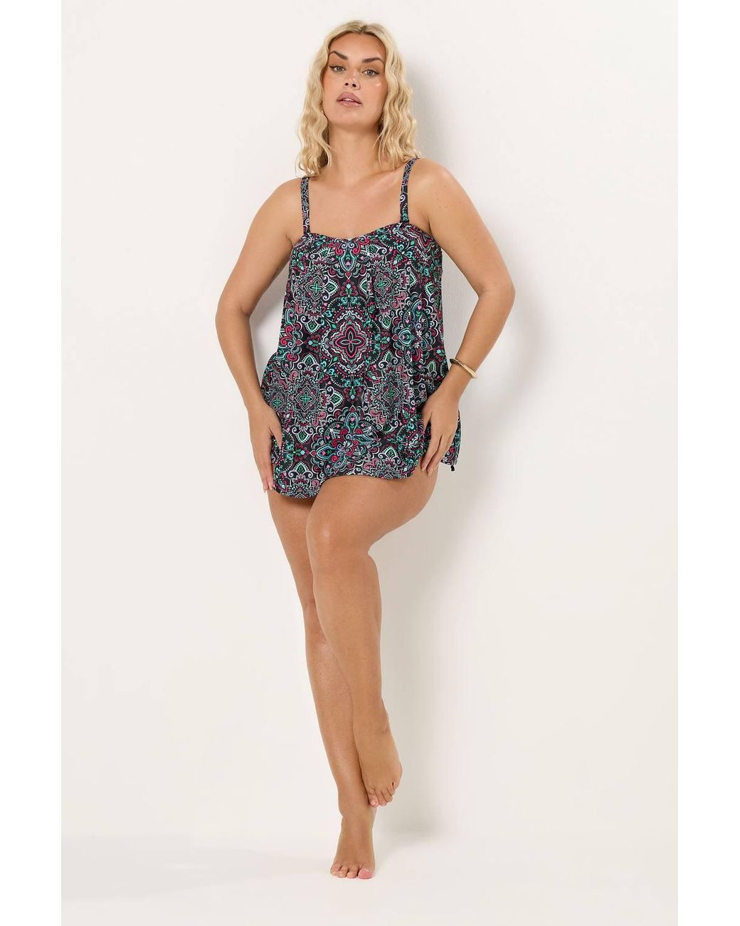 Yours Multicolor Aztec Print Pleated Tankini Top