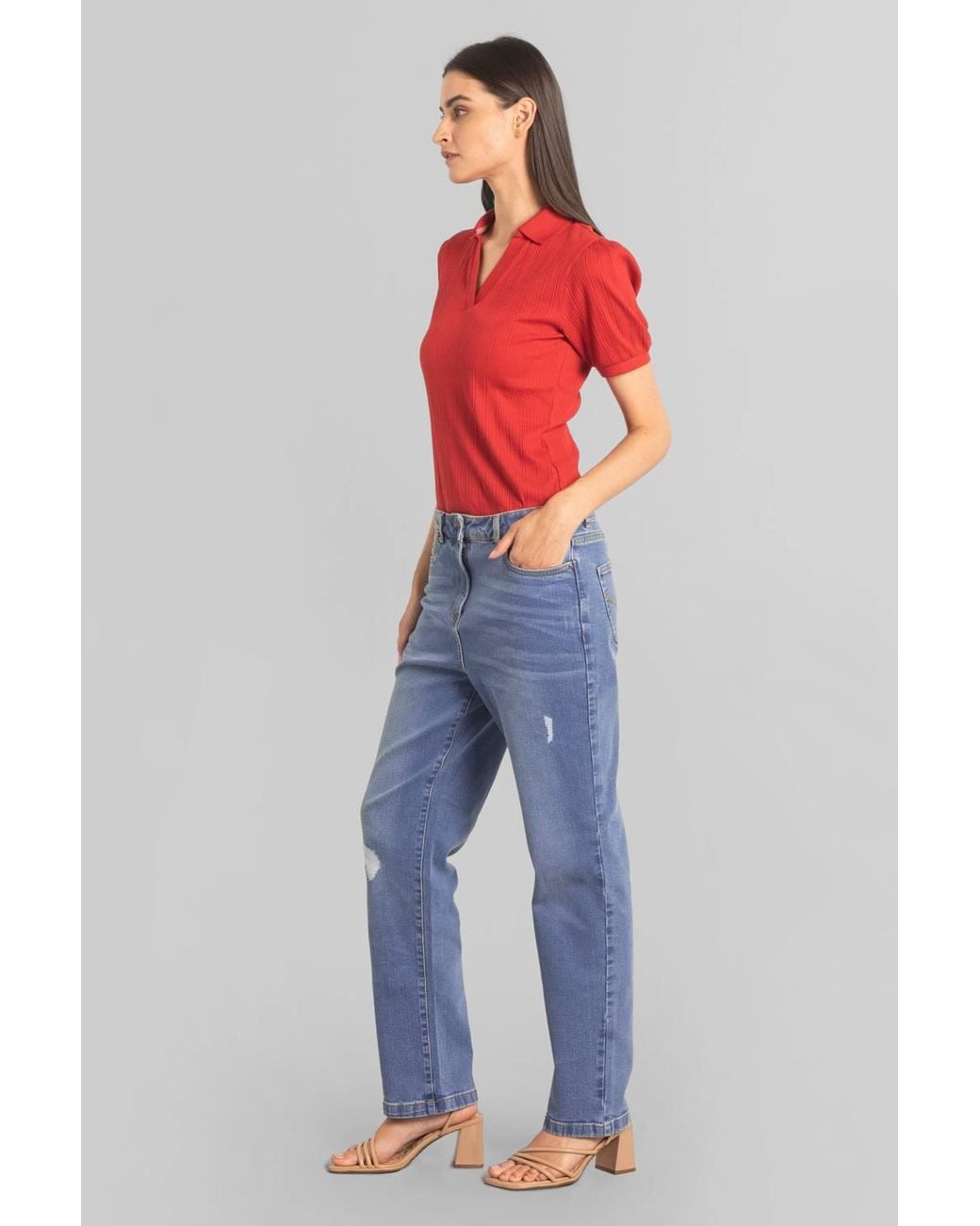 Enorsia Blue Distressed Straight Jeans