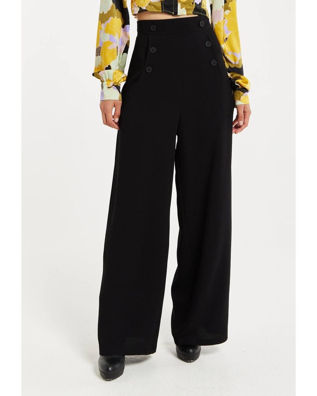 Liquorish Black Wide Leg Trousers