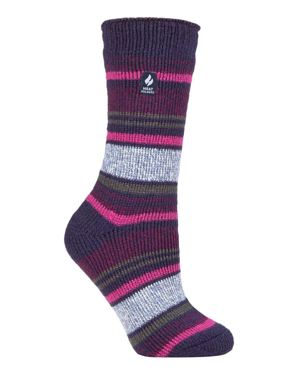 Heat Holders Purple Twist Patterned Thick Winter Warm Thermal Socks
