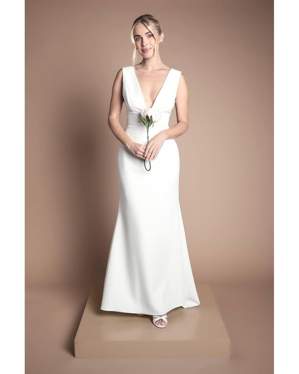 Coast Natural Honoured Petite Premium Crepe Plunge Neck Fishtail Wedding Dress
