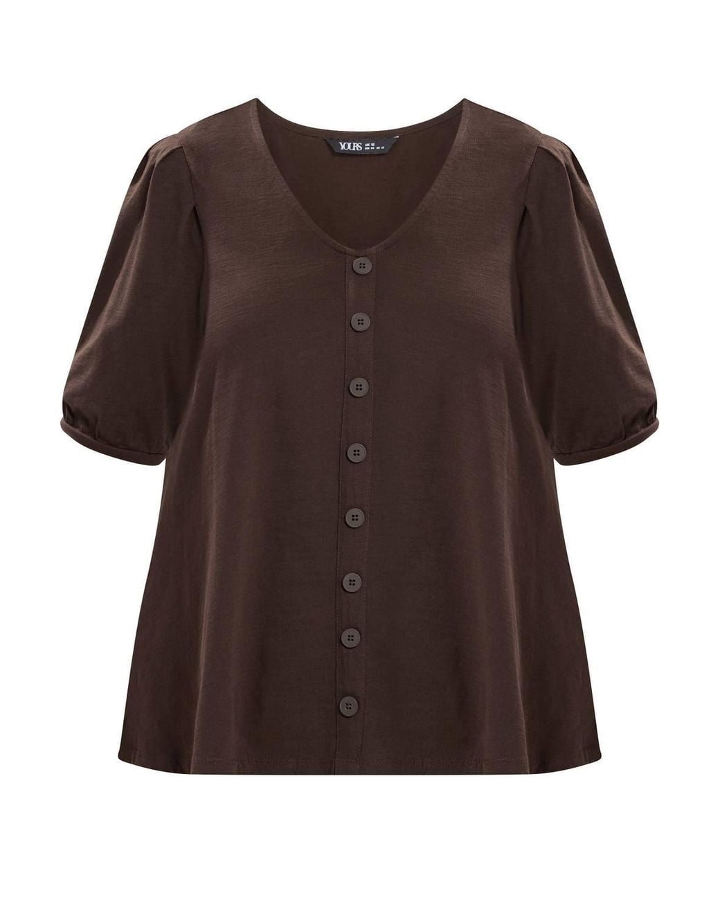 Yours Black Button Front Puff Sleeve Top