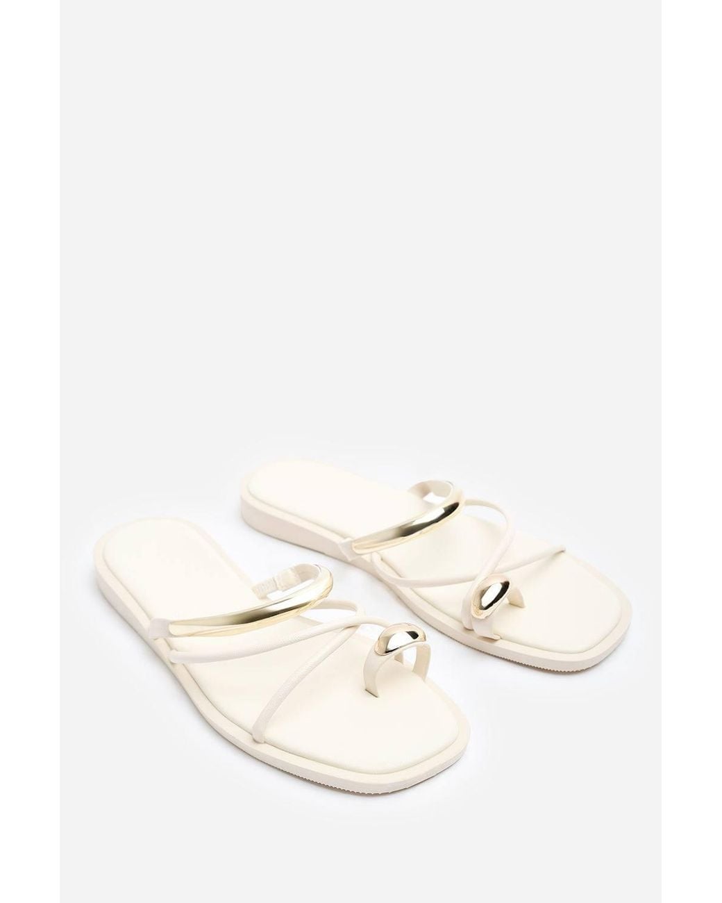 Where's That From Natural Zelina Strappy Metal Toe Loop Slide On Sandal