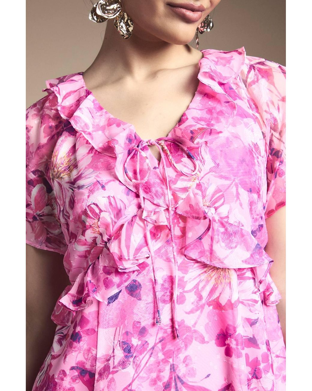 Wallis Pink Floral Ruffle Tie Front Maxi Dress