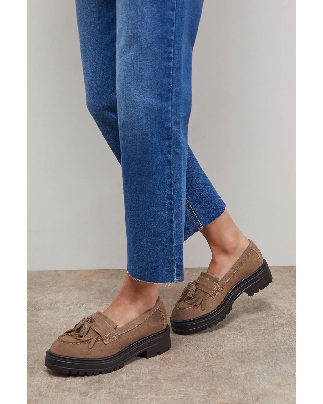 Oasis Blue Brooker Suede Tassel Chunky Loafers