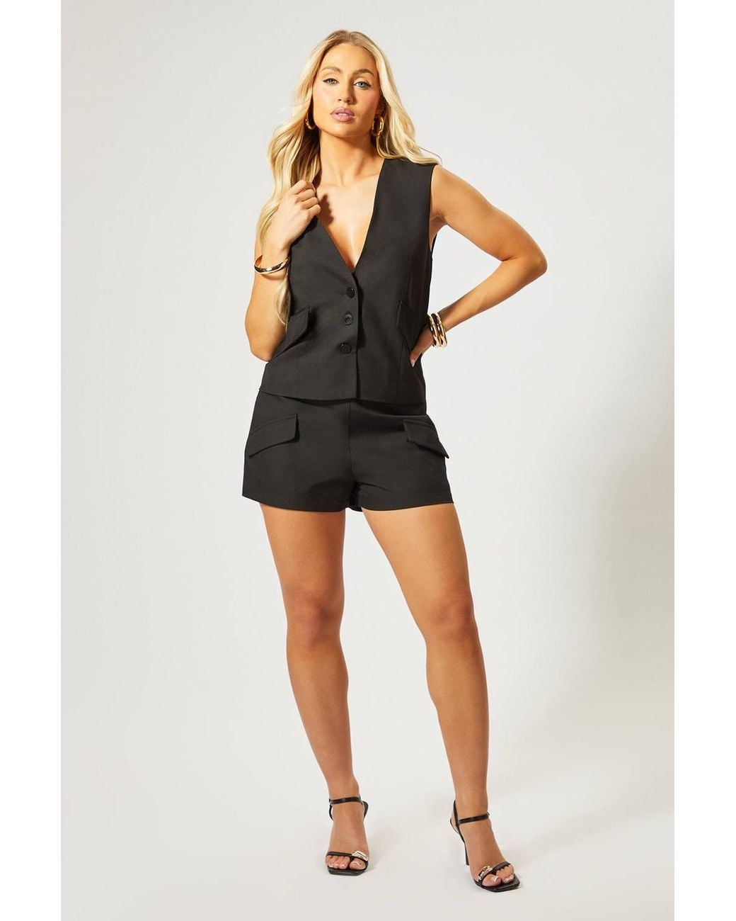 MissPap Black Pocket Front Micro Short Co Ord