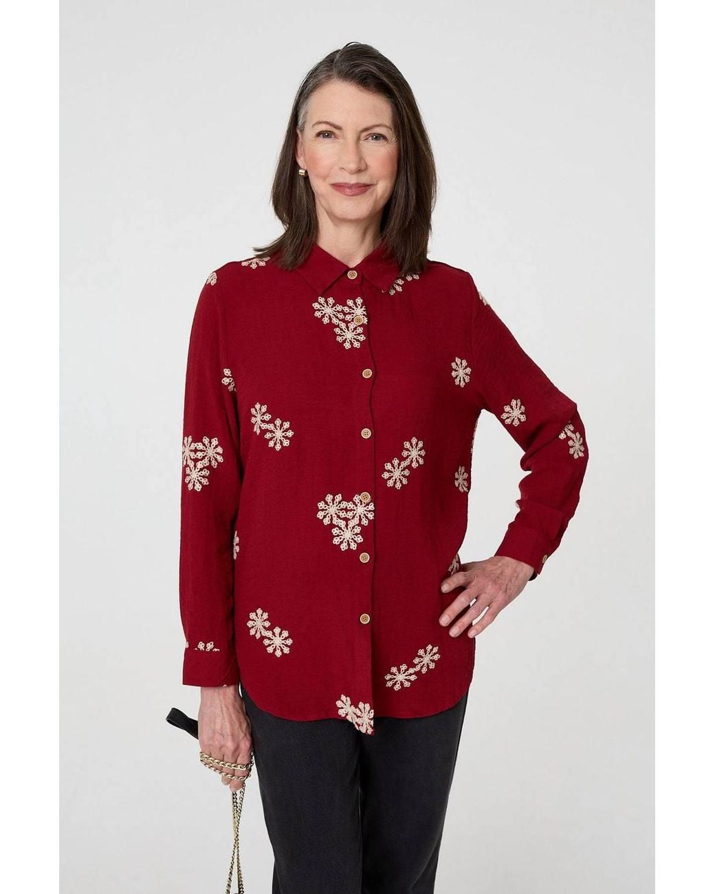Izabel London Snowflake Embroidered Long Sleeve Shirt