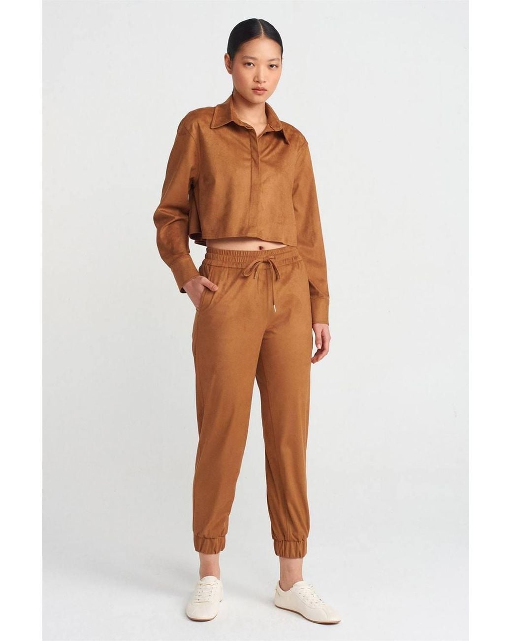 Dilvin Natural Faux Suede Jogger Pants