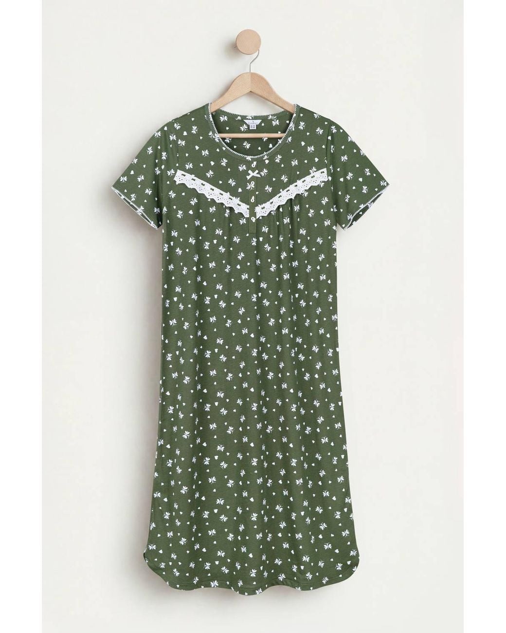Enorsia Green Butterfly Printed Short Sleeves Nightdress