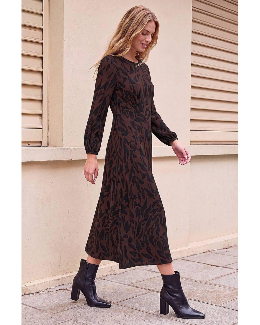 Roman Black Animal Print A-Line Midi Dress