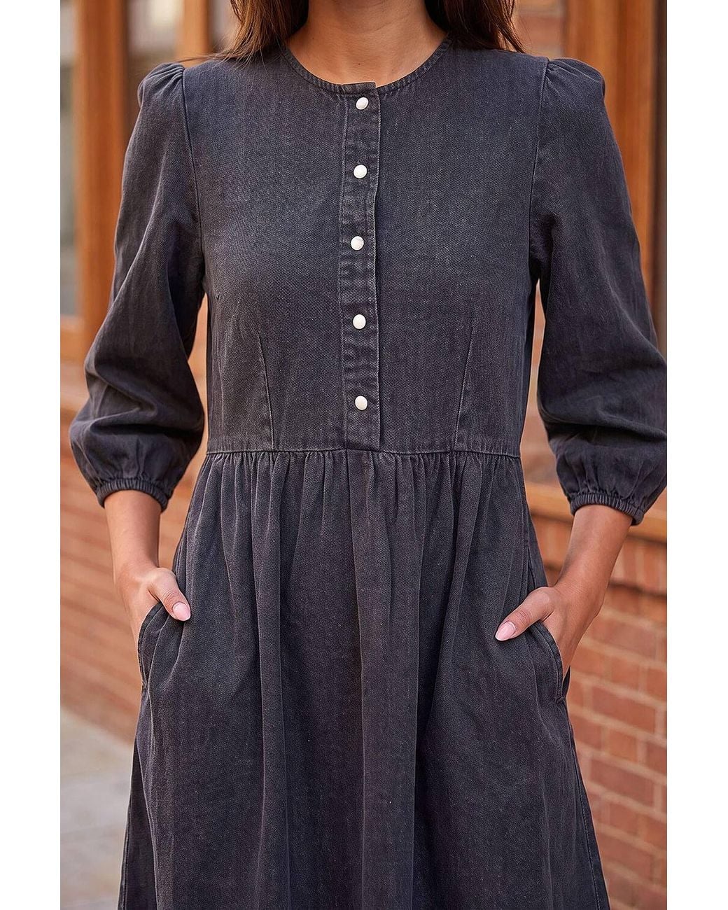 Roman Black Popper Buttoned Midi Dress