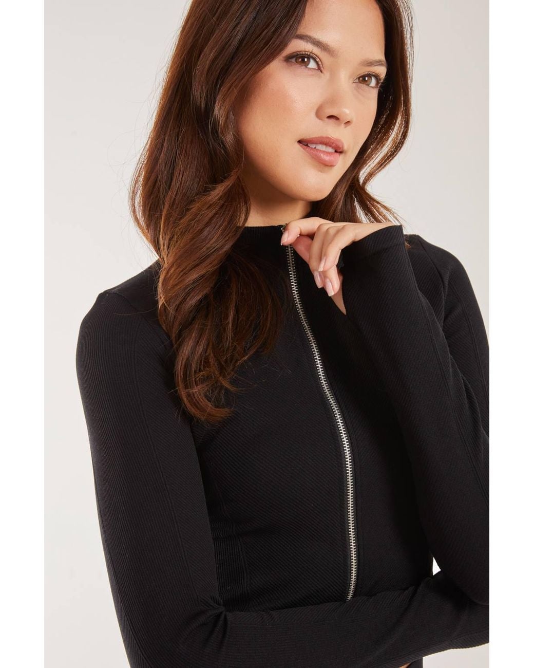 Pink Vanilla Black Active Rib Double Zip Top