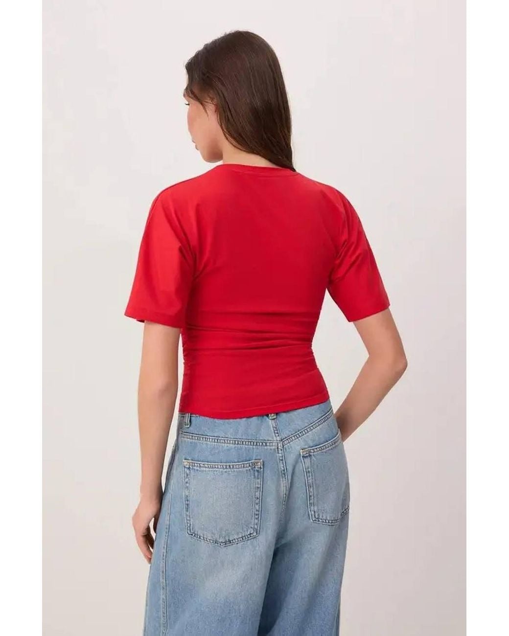 WOVCOR Red Wardrobe Essentials Fitted Short Sleeve Stretch Knit T-Shirt