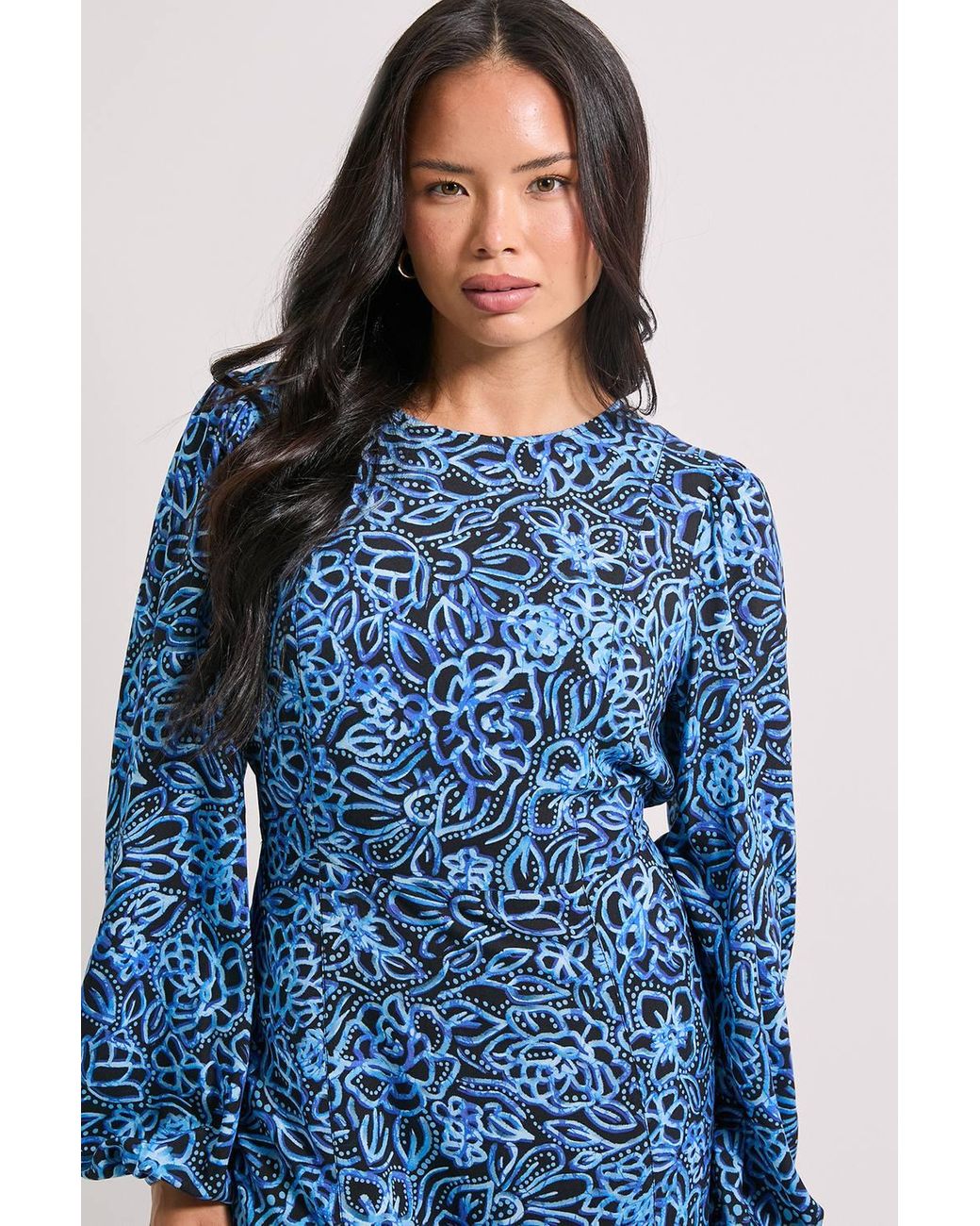 Dorothy Perkins Blue Empire Floral Seam Split Detail Printed Midi Dress