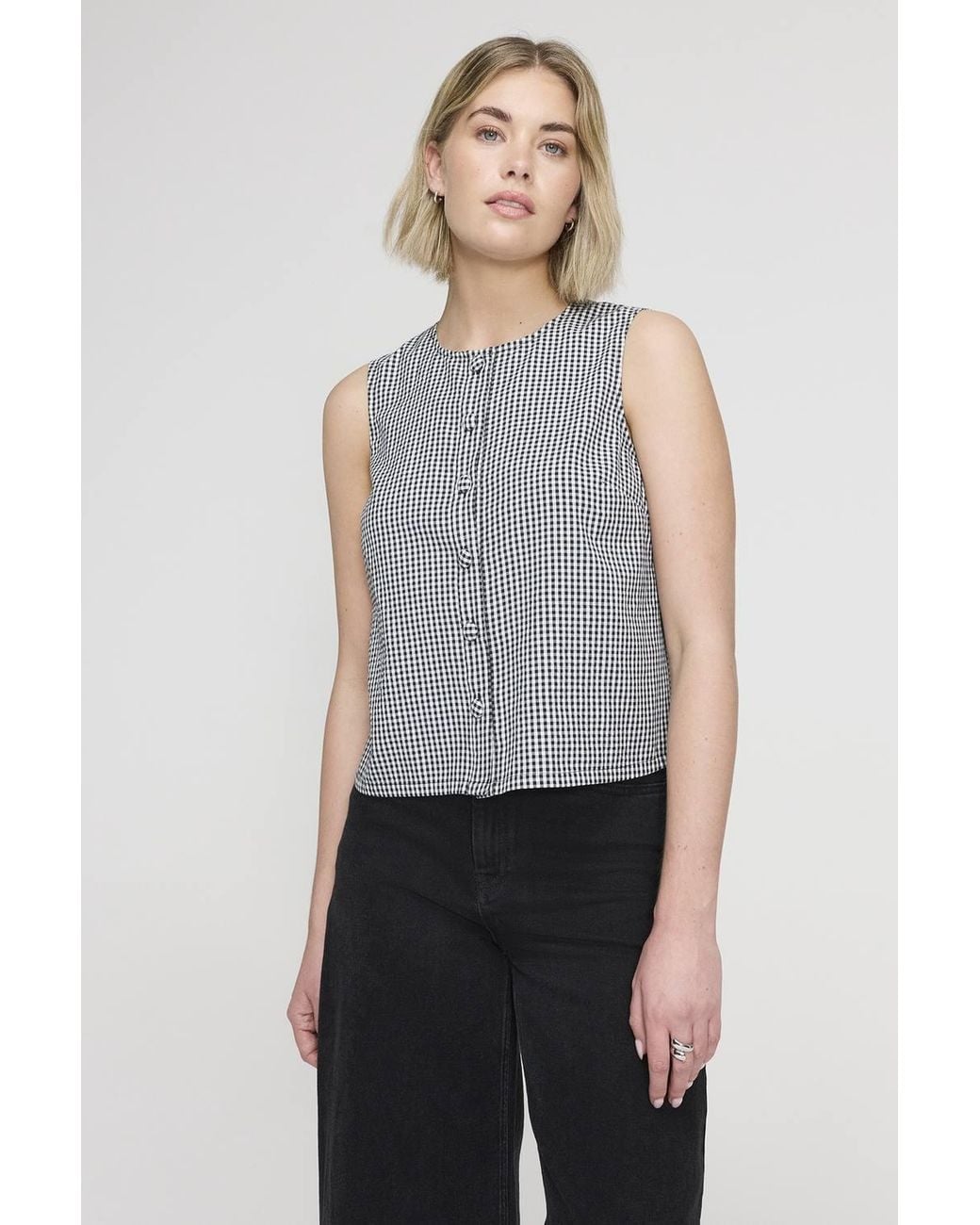 Finery London Gray Maggie Cotton Gingham Sleeveless Top