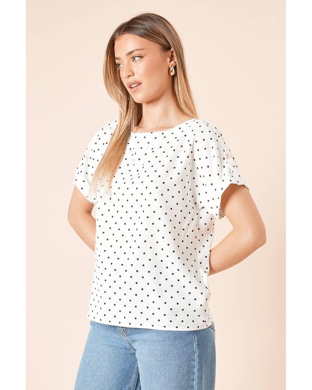 Dorothy Perkins Blue Spot Roll Sleeve Blouse