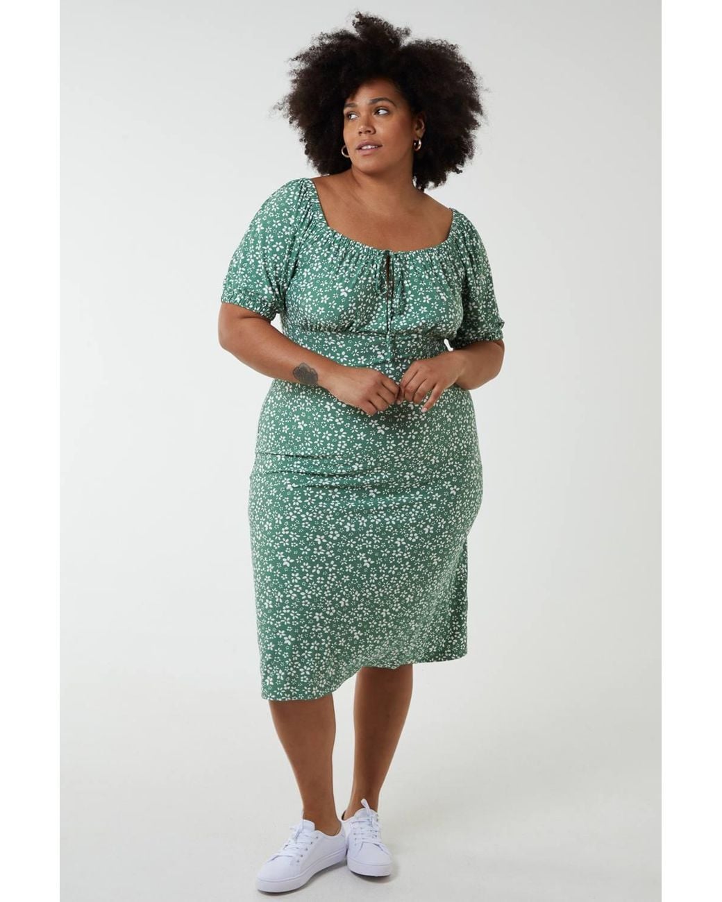 Blue Vanilla Green Curve Milkmaid Stretch Crepe Midi Dress