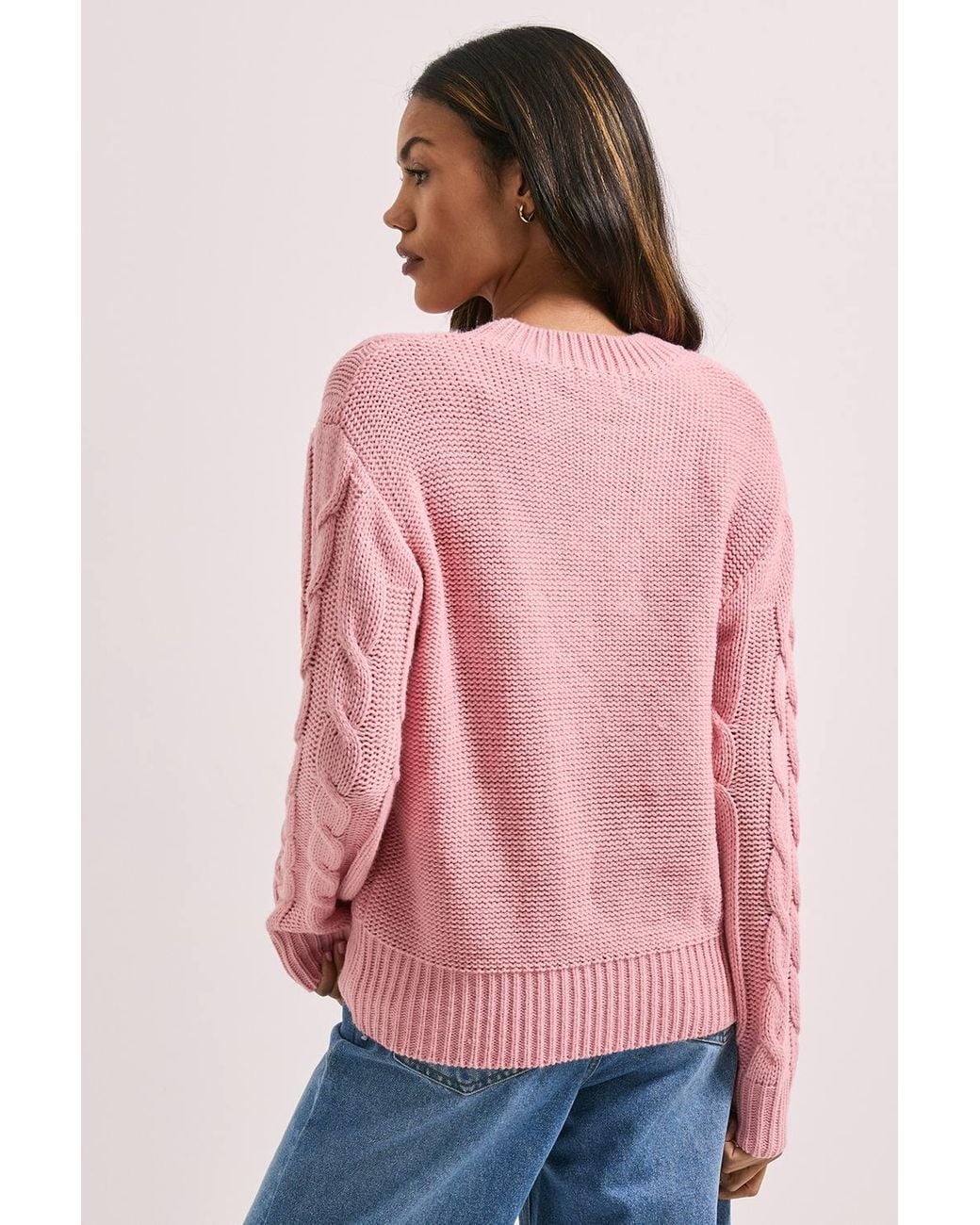 Dorothy Perkins Pink Cable Knit Crew Neck Sweater