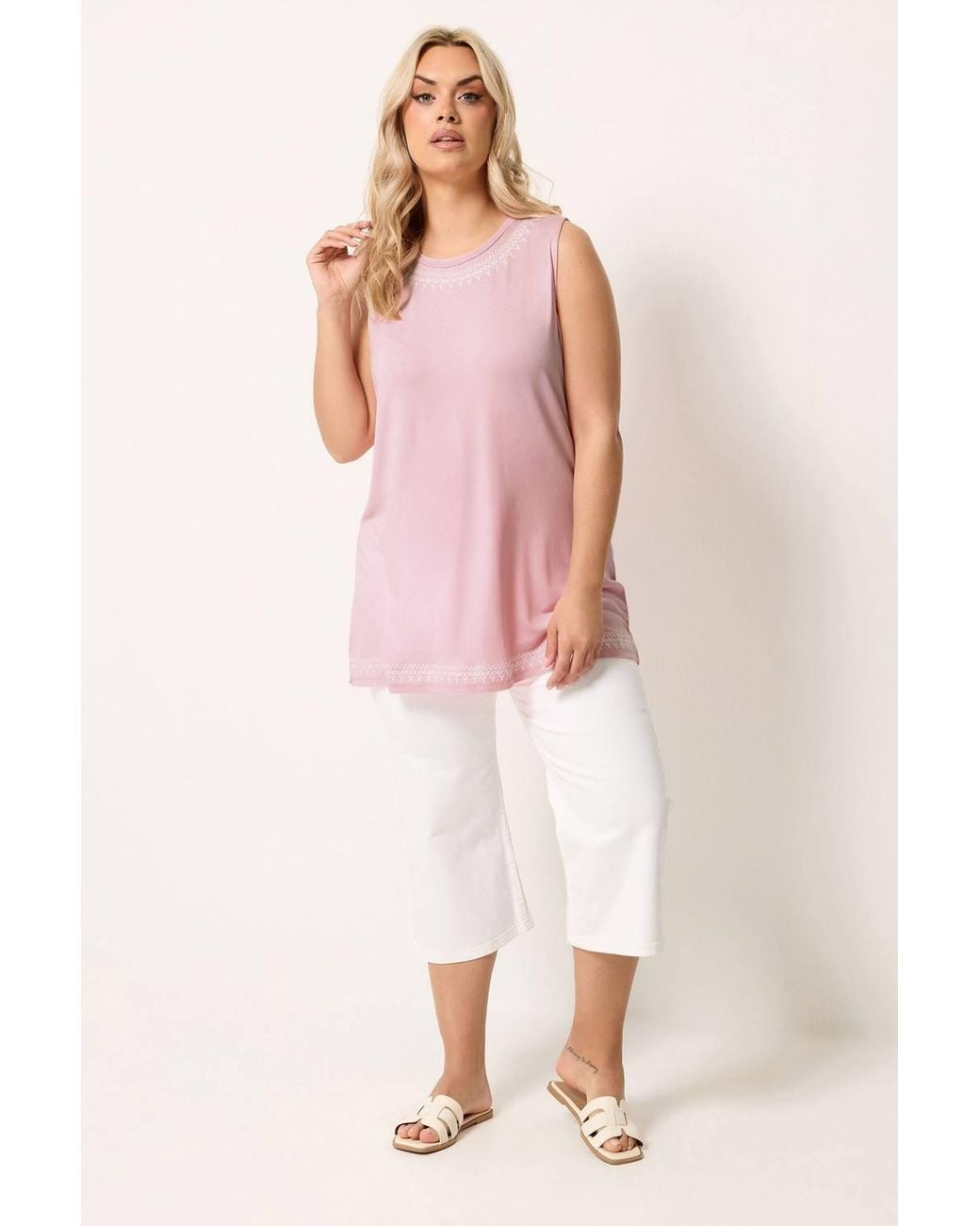 Yours Pink Embroidered Vest Top