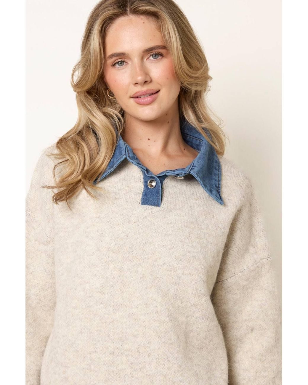 Blue Vanilla Blue Long Sleeve Collar Jumper