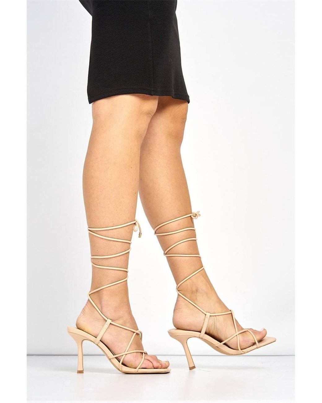 Miss Diva Black Roselyn Strappy Lace-Up Heels