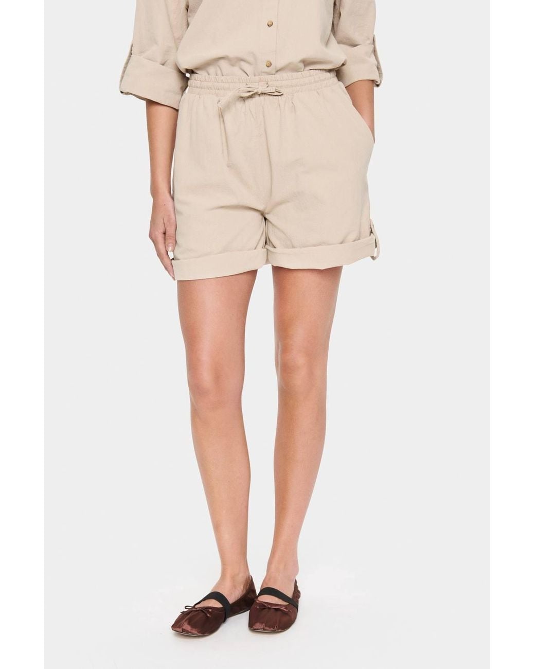 Saint Tropez Natural Zalindasz High Waisted Drawstring Shorts