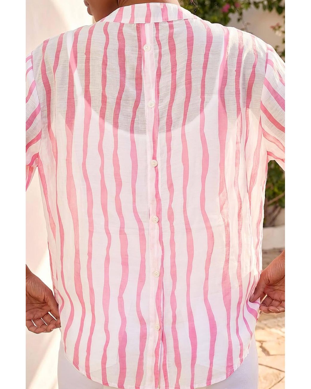 Roman Pink Stripe Print V-Neck Blouse