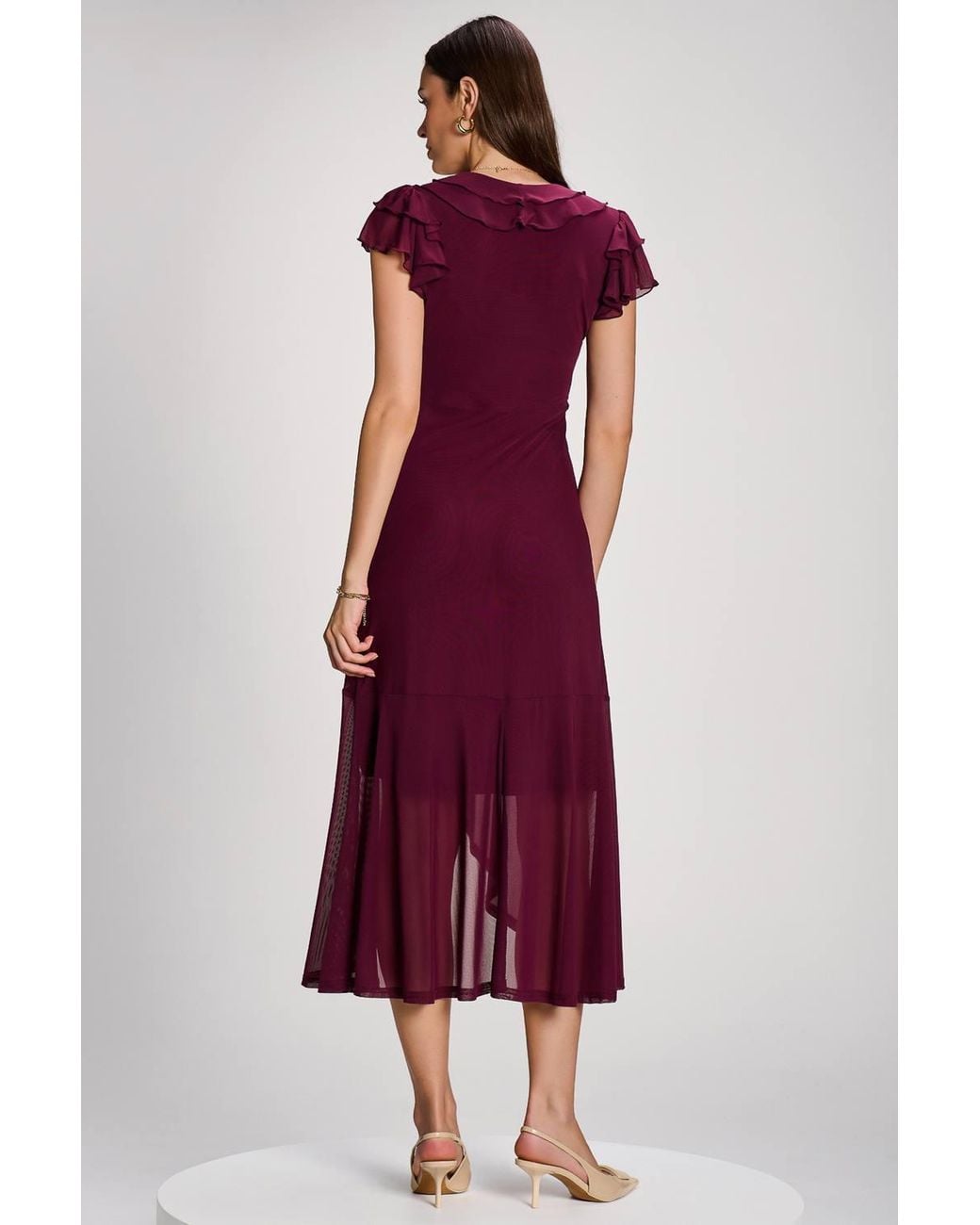Jolie Moi Red Ruffled Mesh Maxi Dress