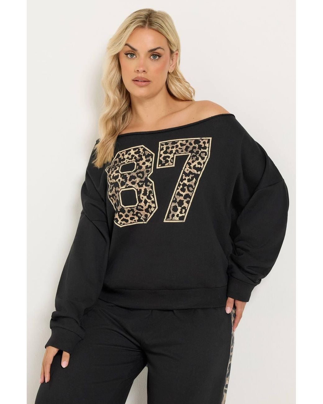 Yours Black Leopard Off-Shoulder Sweatshirt