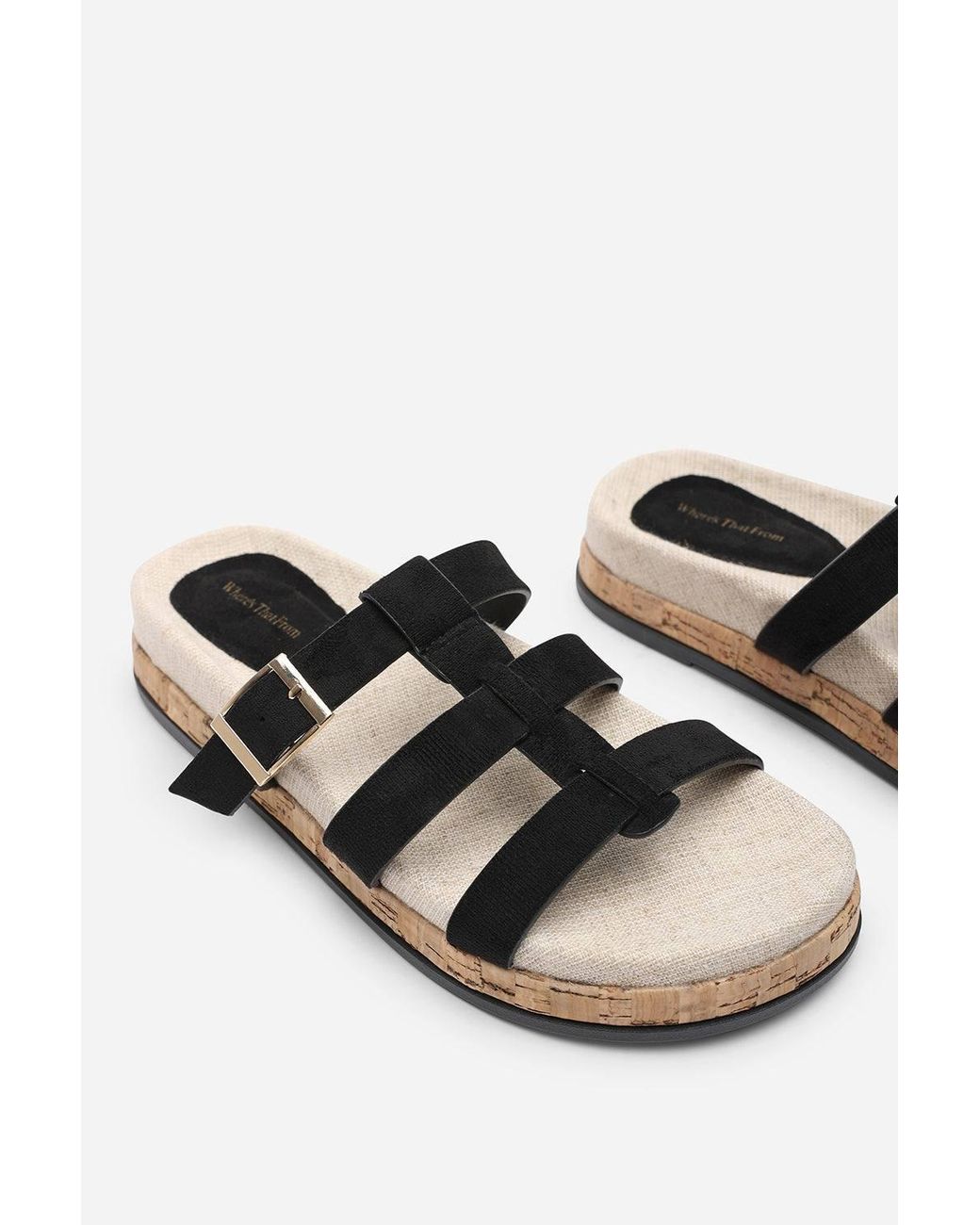 Where's That From Blue 'Bovana' Multi Strap Slider Sandals W/ Buckle Detail
