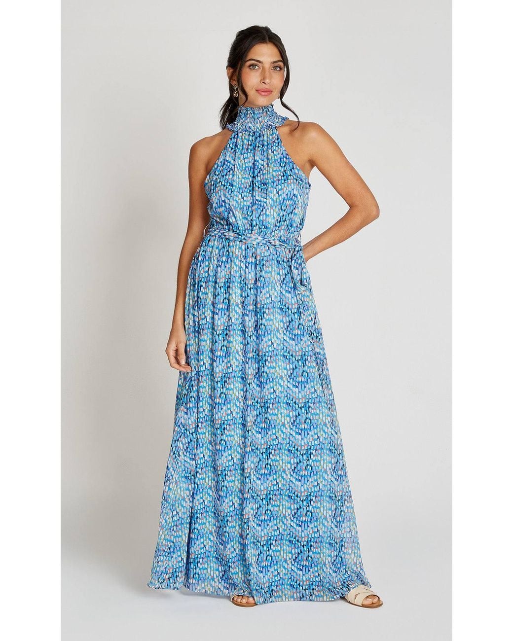 Little Mistress Blue Print Chiffon Maxi Dress