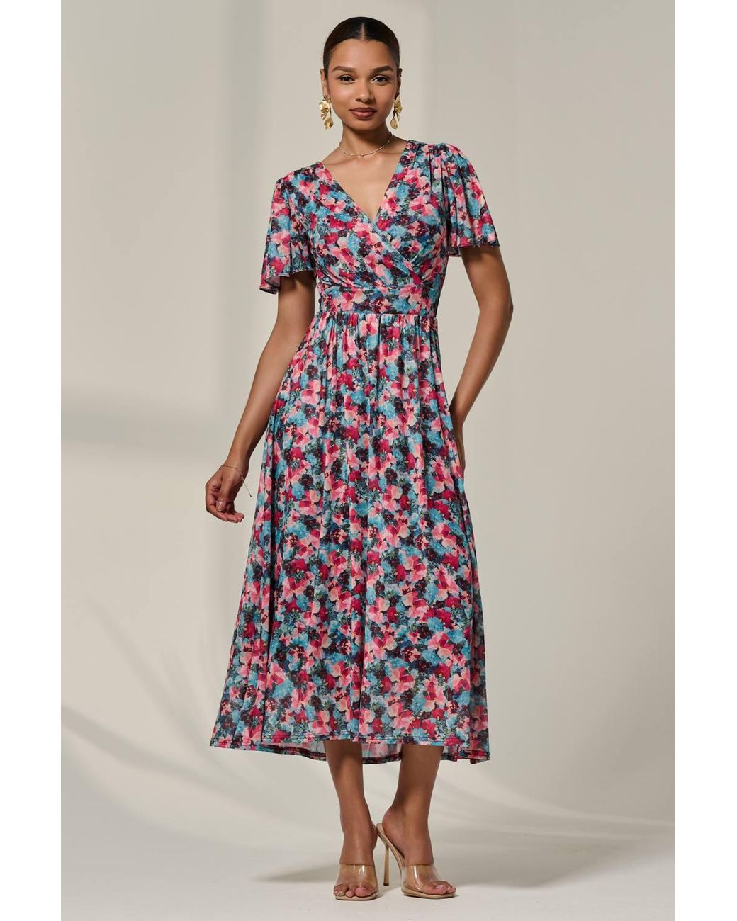 Jolie Moi Multicolor Wrap Front Mesh Maxi Dress