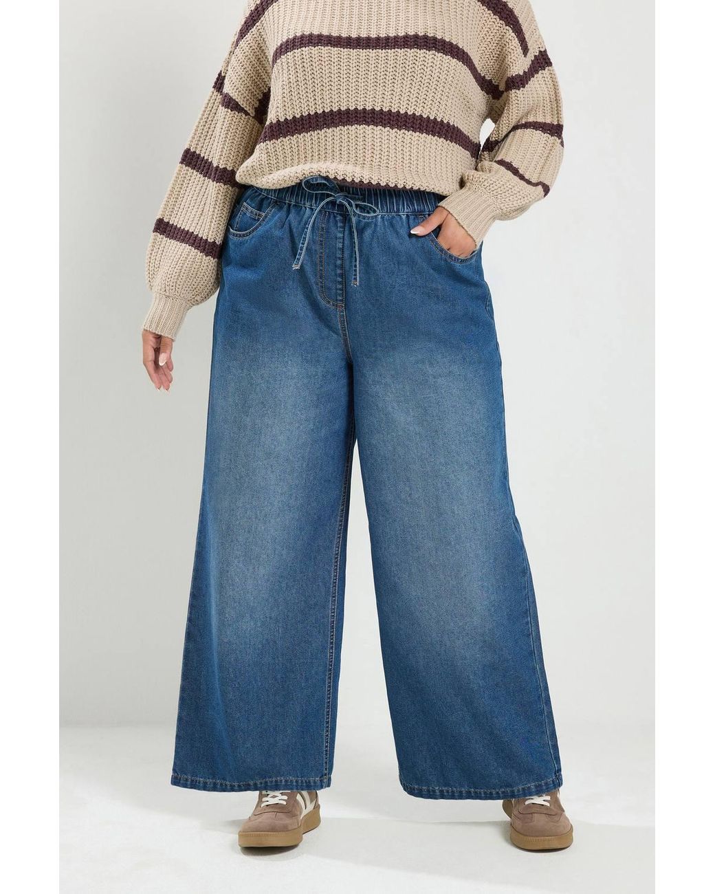 Yours Blue Wide Leg Pull On Jeans